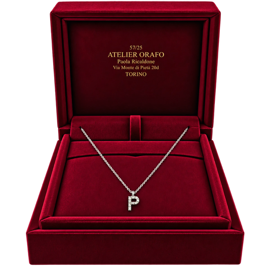 Catenina con Ciondolo Lettera in Oro 18kt e Diamanti Naturali con Scatola | Atelier Orafo | scatola