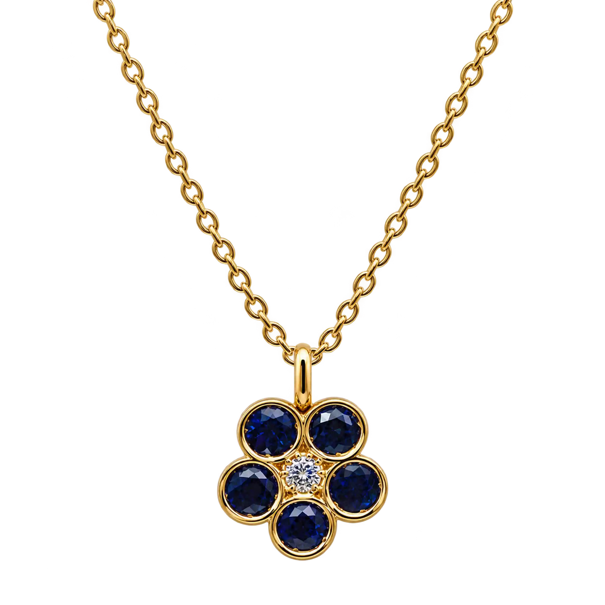 Catenina con Ciondolo Oro 9kt Diamante e Zaffiri Naturali | Atelier Orafo | nudo