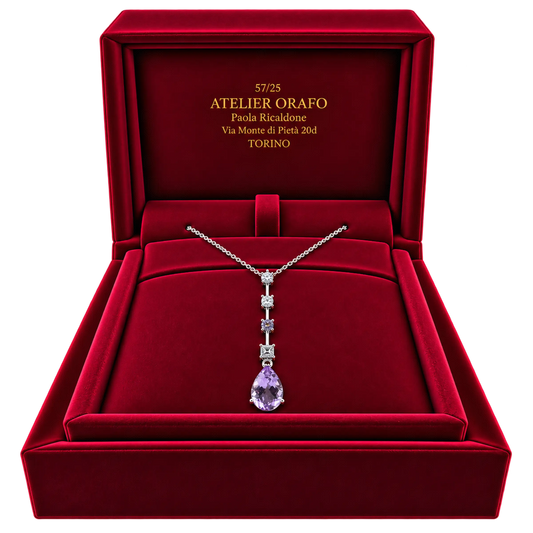 Collana Argento 925 Ametista Naturale Goccia Zirconi | Atelier Orafo | scatola