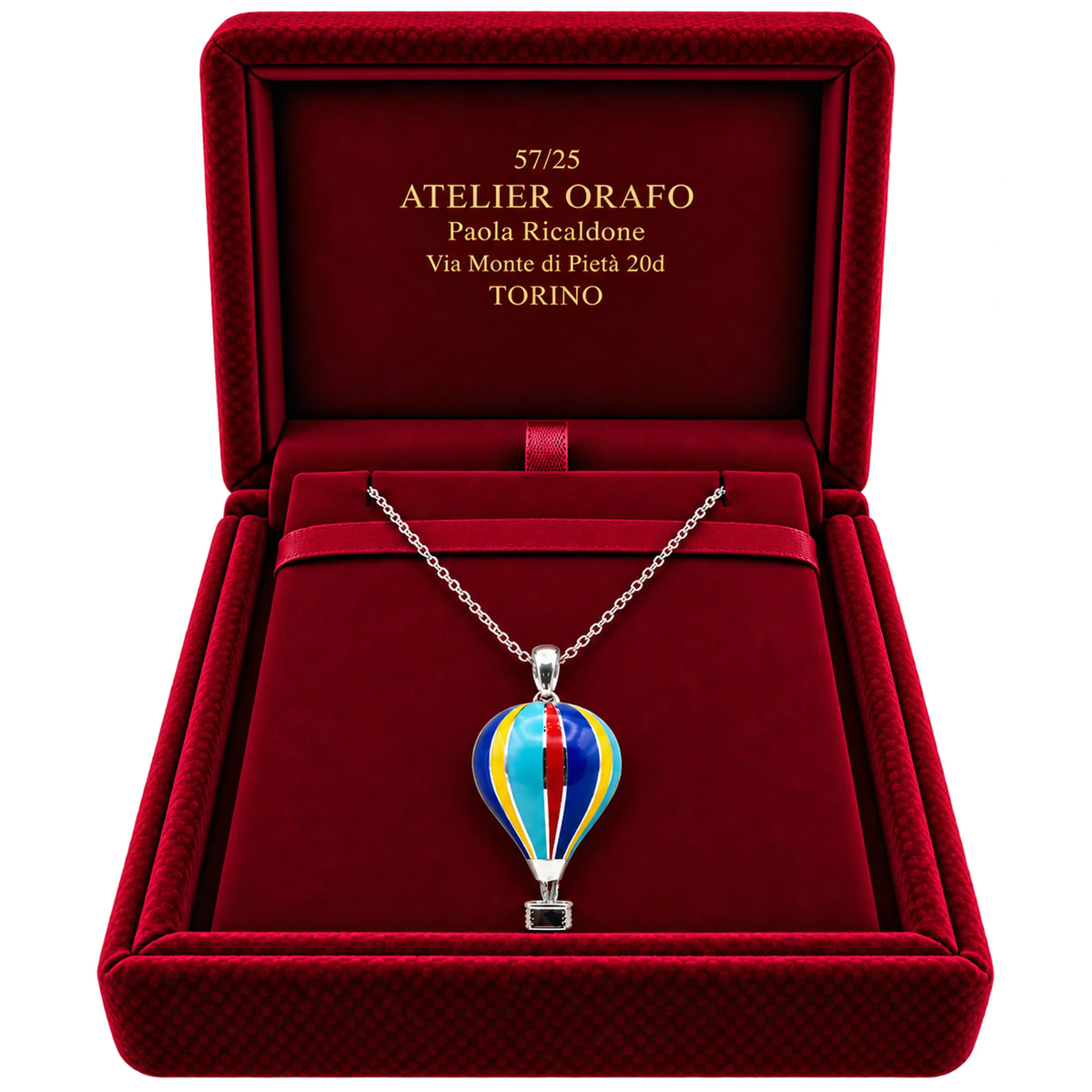 Collana con Ciondolo Argento 925 Hyceram Mongolfiera Piccola Multicolor | Atelier Orafo | scatola