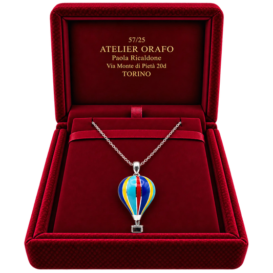 Collana con Ciondolo Argento 925 Hyceram Mongolfiera Piccola Multicolor | Atelier Orafo | scatola