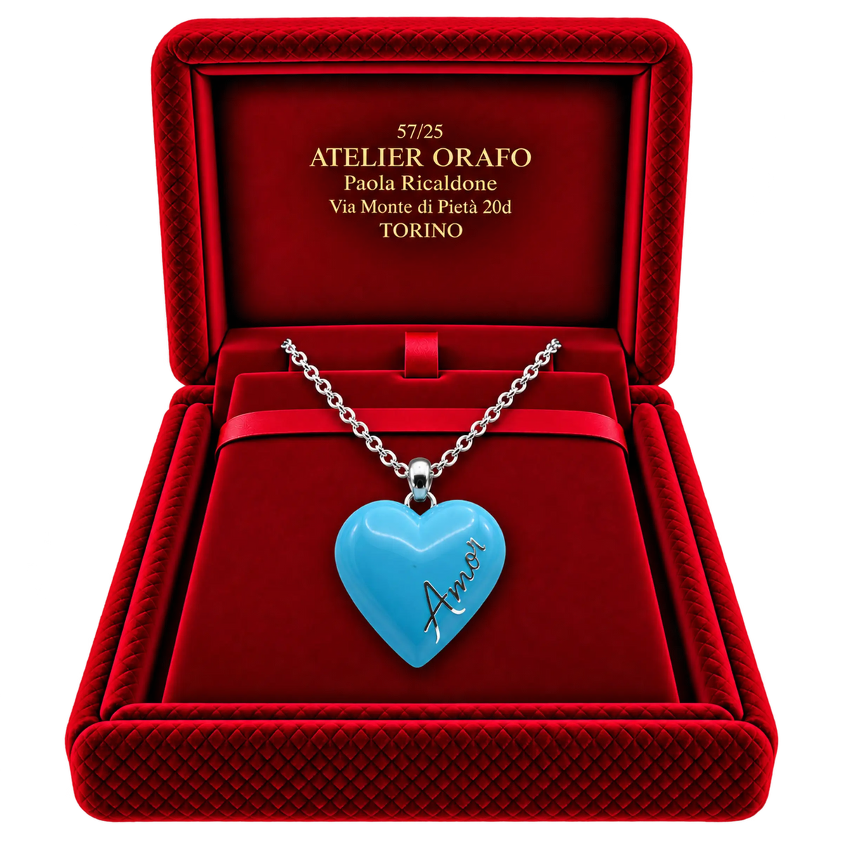 Collana Ciondolo Cuore Argento 925 Hyceram Azzurro | Atelier Orafo | scatola