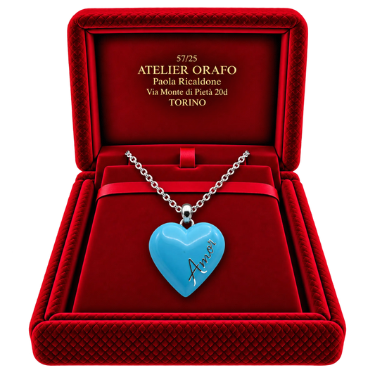 Collana Ciondolo Cuore Argento 925 Hyceram Azzurro | Atelier Orafo | scatola