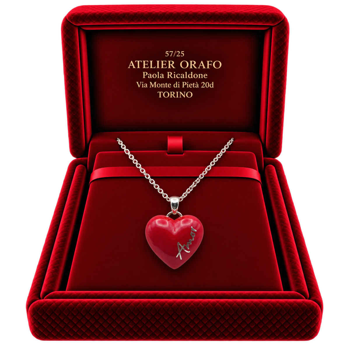 Collana Ciondolo Cuore Argento 925 Hyceram Rossa | Atelier Orafo | scatola
