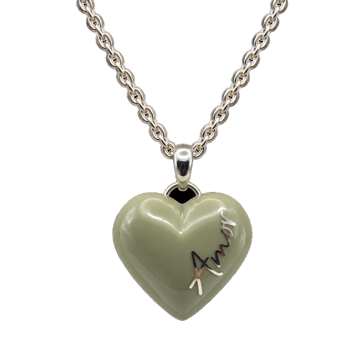 Collana Ciondolo Cuore Argento 925 Hyceram Verde | Atelier Orafo | nudo
