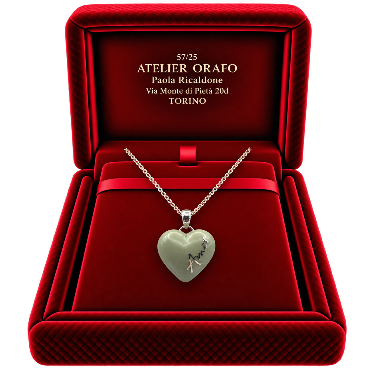 Collana Ciondolo Cuore Argento 925 Hyceram Verde | Atelier Orafo | scatola