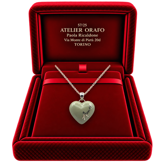 Collana Ciondolo Cuore Argento 925 Hyceram Verde | Atelier Orafo | scatola