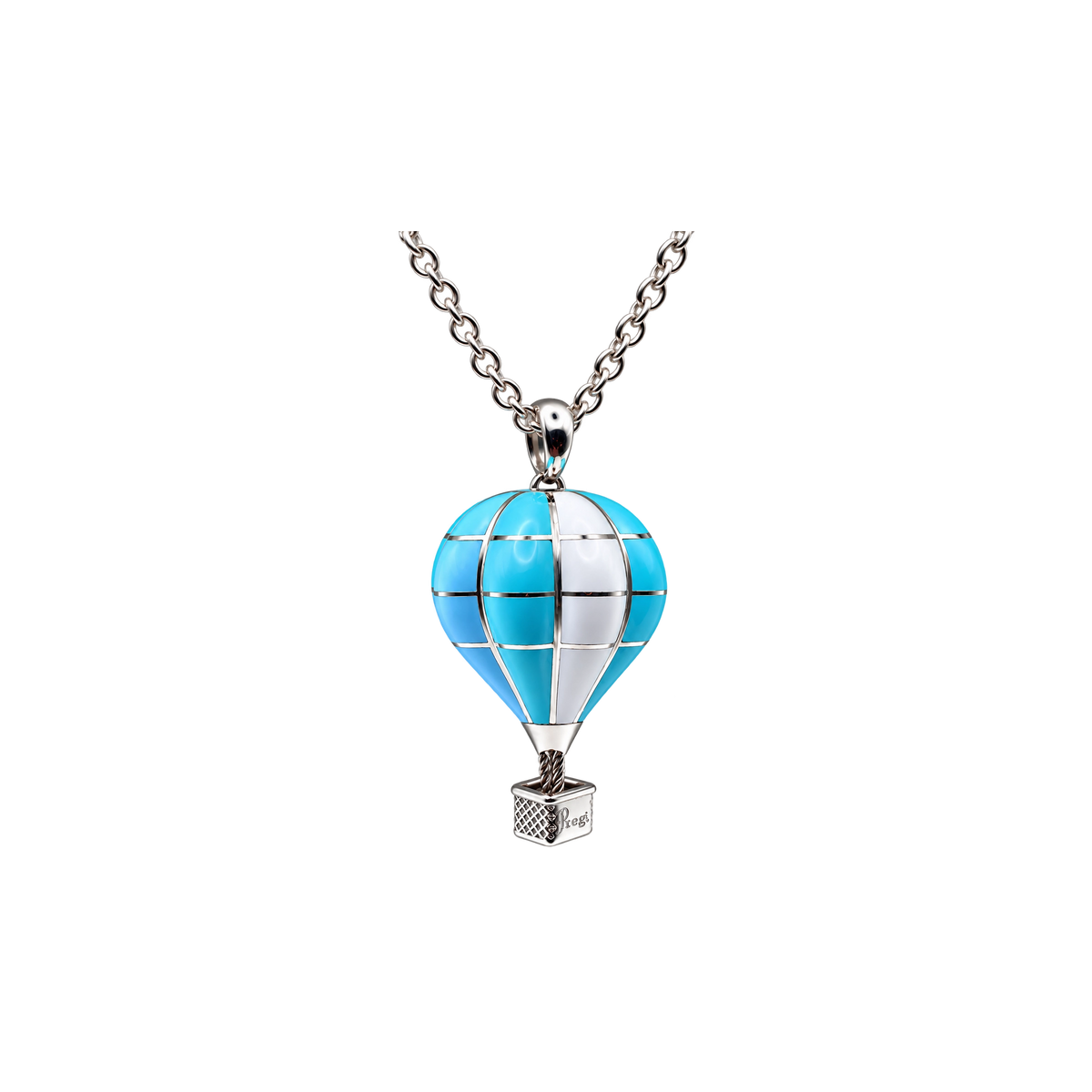 Collana Ciondolo Mongolfiera Media Argento 925 Hyceram Azzurro Turchese | Atelier Orafo | nudo