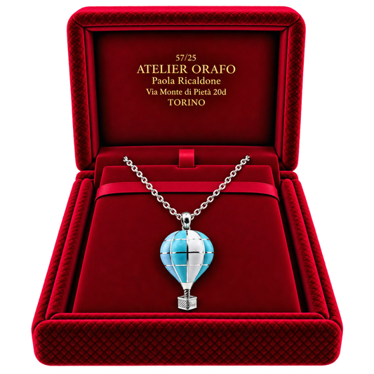 Collana Ciondolo Mongolfiera Media Argento 925 Hyceram Azzurro Turchese | Atelier Orafo | scatola