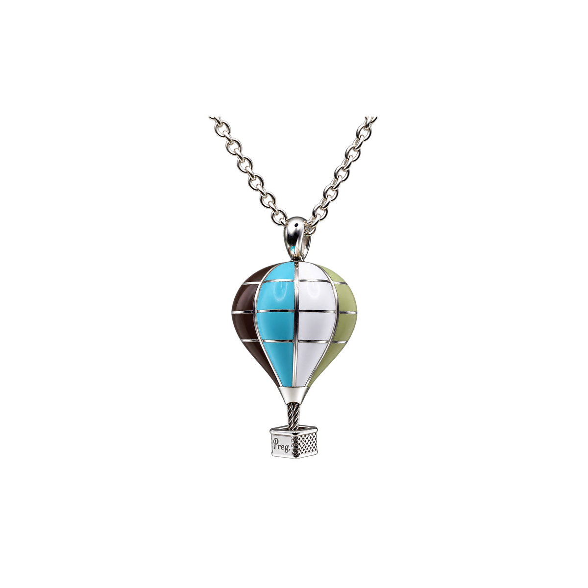 Collana Ciondolo Mongolfiera Media Argento 925 Hyceram Cacao Verde Azzurro | Atelier Orafo | nudo