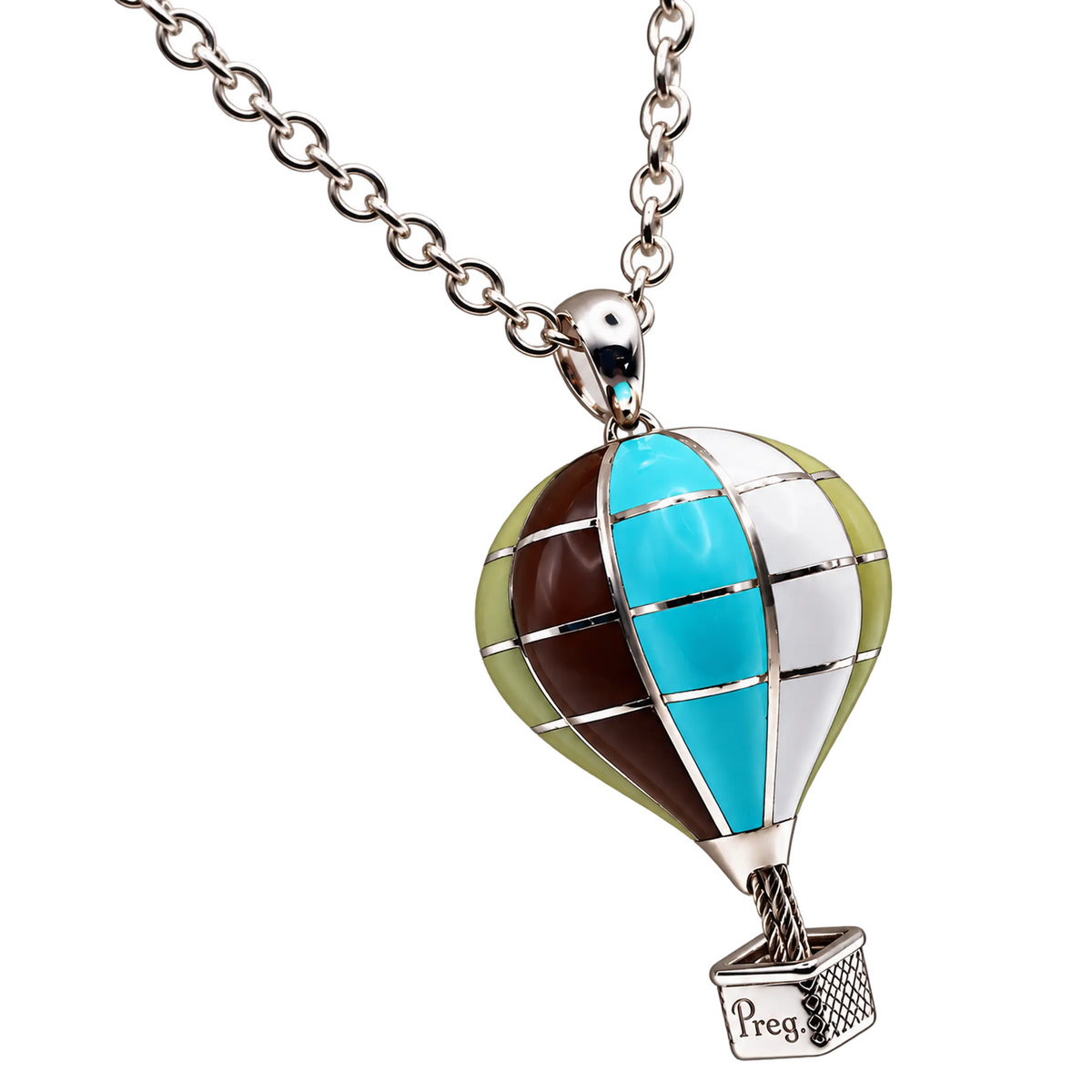 Collana Ciondolo Mongolfiera Media Argento 925 Hyceram Cacao Verde Azzurro | Atelier Orafo | nudo2