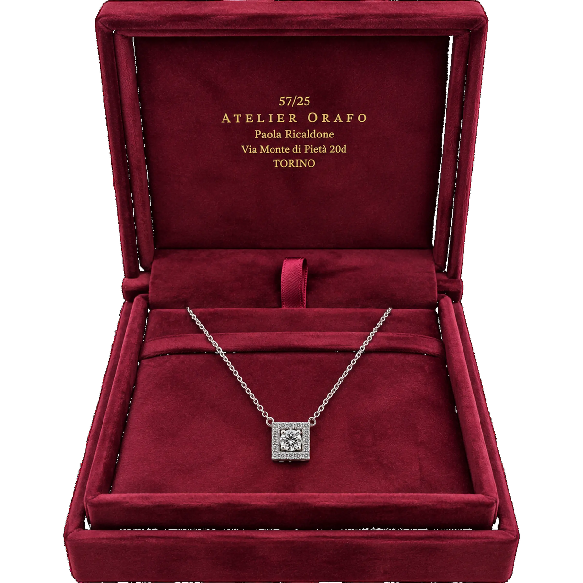 Collana Oro Bianco 18kt con Diamante Naturale 030 Diamanti Naturali 016 | Atelier Orafo | scatola