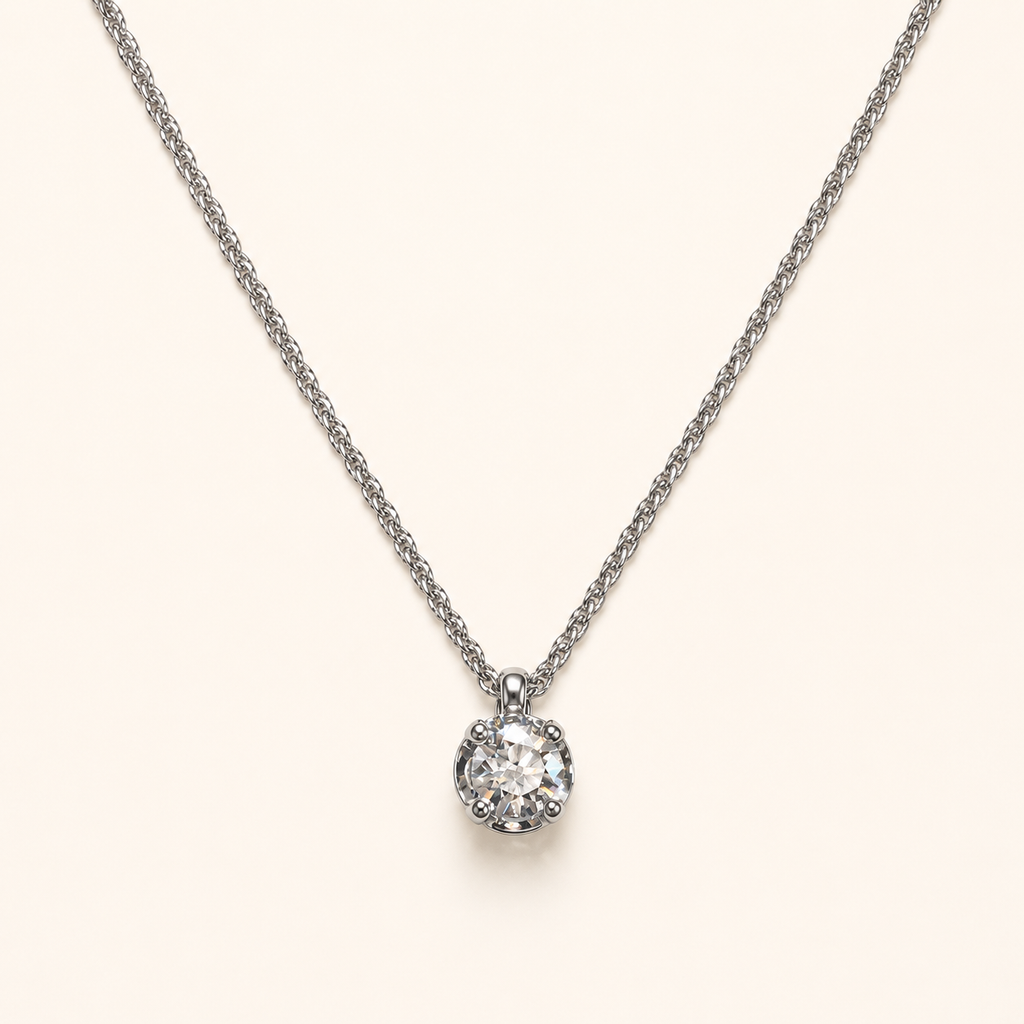Collana Punto Luce Oro Bianco 18kt e Diamante Naturale 025 | Atelier Orafo | nudo