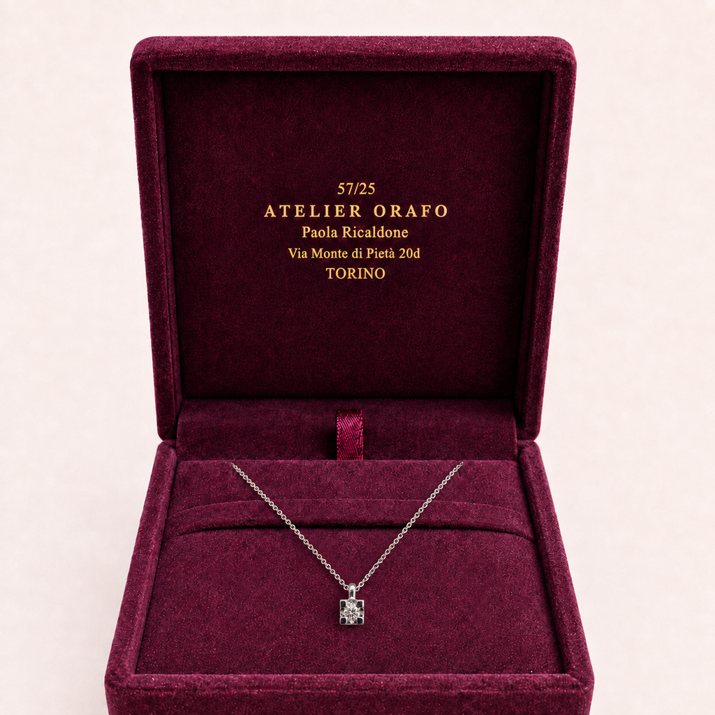 Collana Punto Luce Oro Bianco 18kt e Diamante Naturale 0,04 |con scatola Atelier Orafo ! scatola