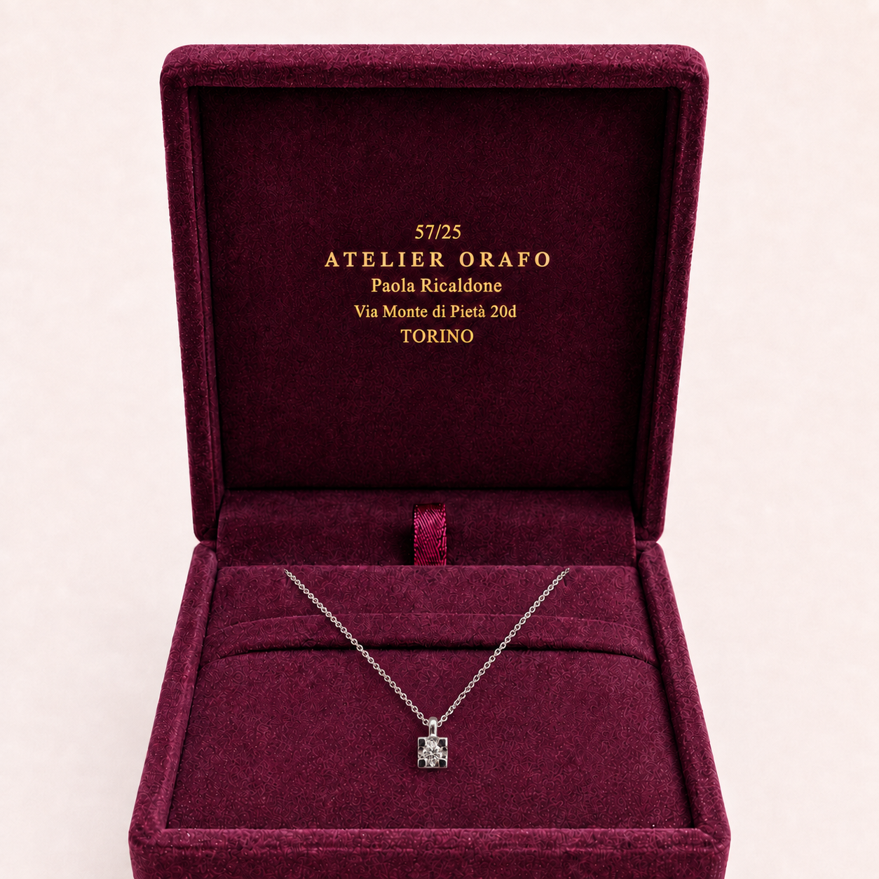 Collana Punto Luce Oro Bianco 18kt e Diamante Naturale 0,04 |con scatola Atelier Orafo ! scatola