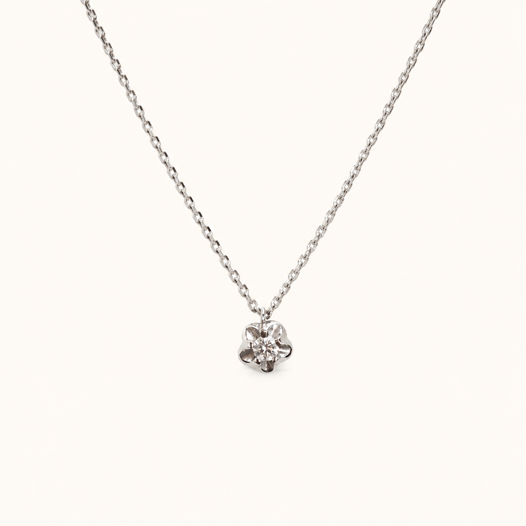 Collana Punto Luce Oro Bianco 18kt e Diamante Naturale ct 0_07 | Atelier Orafo | nudo
