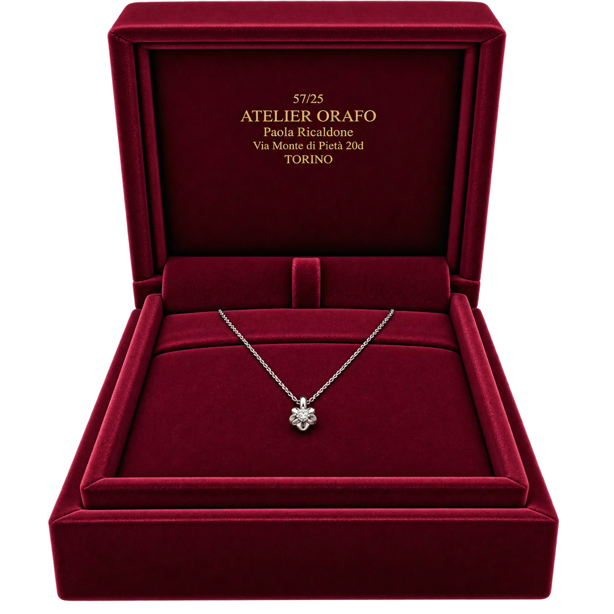Collana Punto Luce Oro Bianco 18kt e Diamante Naturale ct 0_07 con Scatola | Atelier Orafo | scatola | 2400