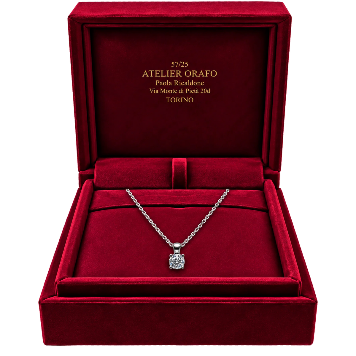 Collana Punto Luce Oro Bianco 18kt e Diamante Naturale con Scatola| Atelier Orafo | scatola | 2400