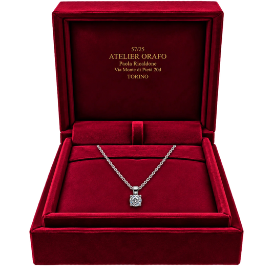 Collana Punto Luce Oro Bianco 18kt e Diamante Naturale con Scatola| Atelier Orafo | scatola | 2400