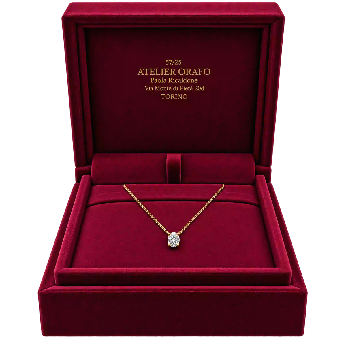 Collana Punto Luce Oro giallo 18kt e Diamante Naturale ct. 0_23 con Scatola | Atelier Orafo | scatola | 2400