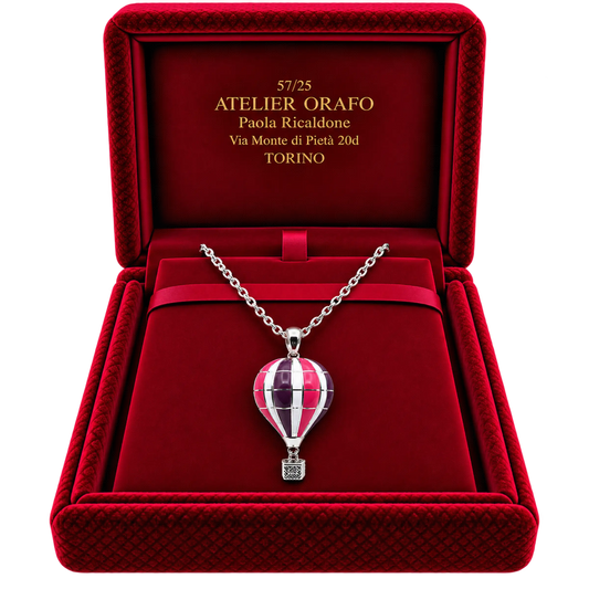 Collana ciondolo Mongolfiera Grande Argento 925 Hyceram Lilla Prugna | Atelier Orafo | scatola