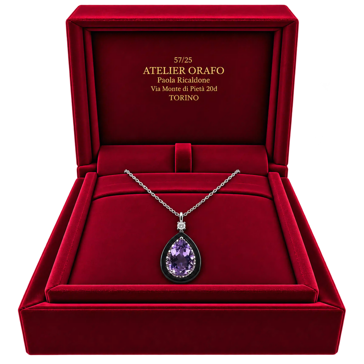 Collana e Ciondolo Argento 925 Ametista Naturale Goccia Hyceram | Atelier Orafo | scatola