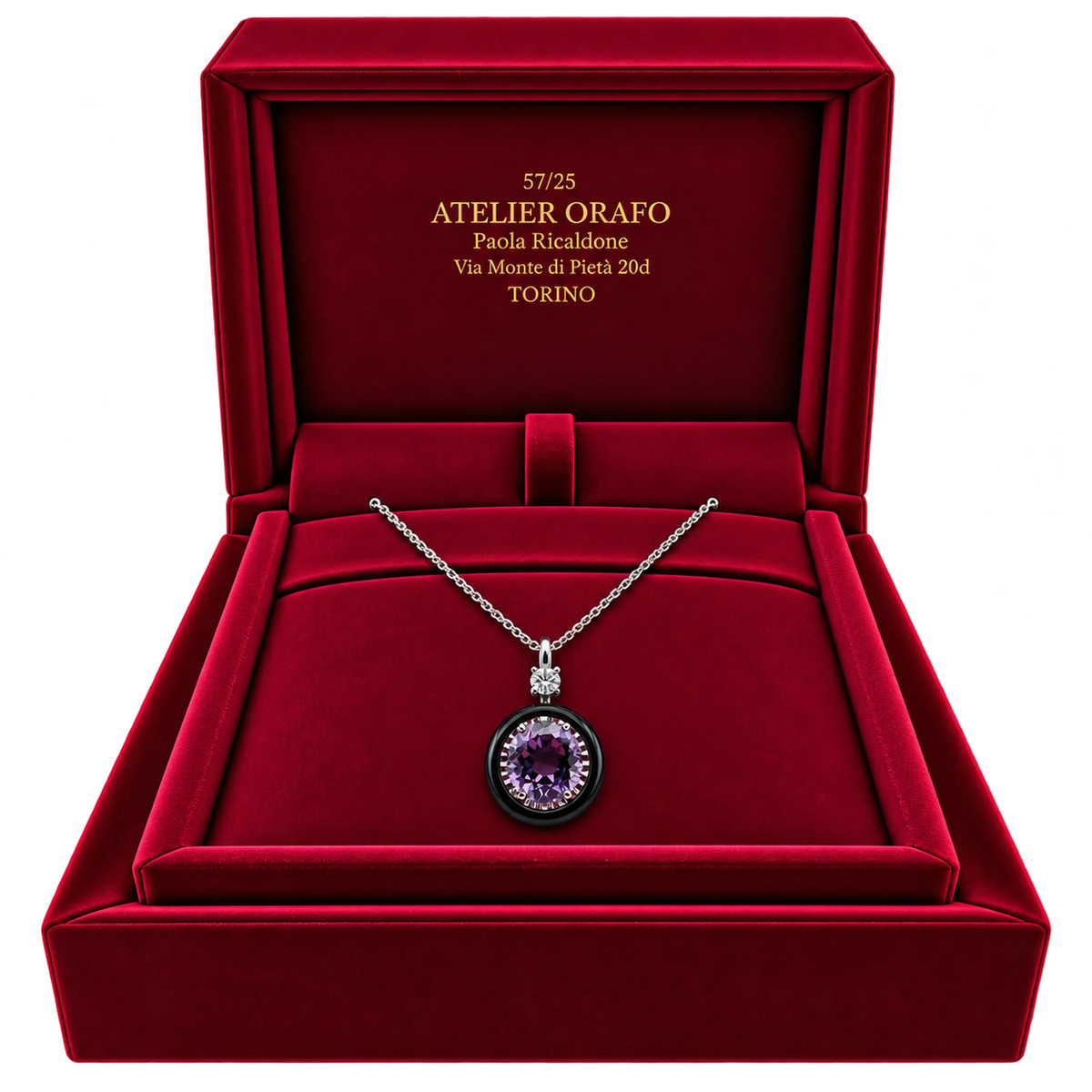 Collana e Ciondolo Argento 925 Ametista Ovale Naturale Hyceram | Atelier Orafo | scatola