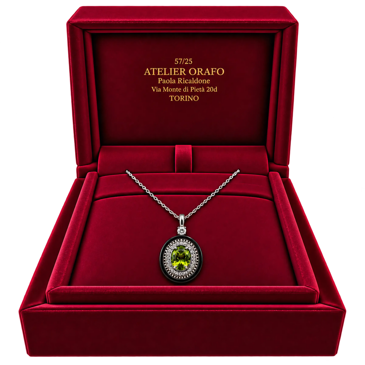 Collana e Ciondolo Argento 925 Peridot Ovale Naturale Zirconi Hyceram | Atelier Orafo | scatola