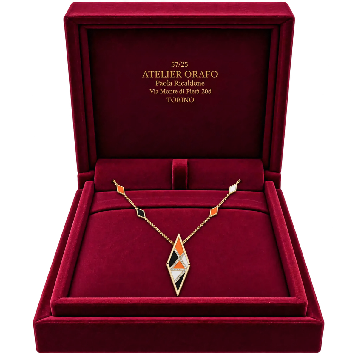 Girocollo in Oro Giallo 18kt con Diamanti Naturali e HyCeram  con Scatola| Atelier Orafo | scatola2