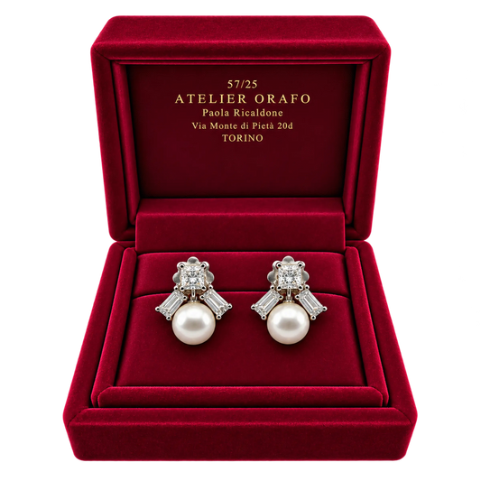 Orecchini Argento 925 Perle Giapponesi Zirconi | Atelier Orafo | scatola