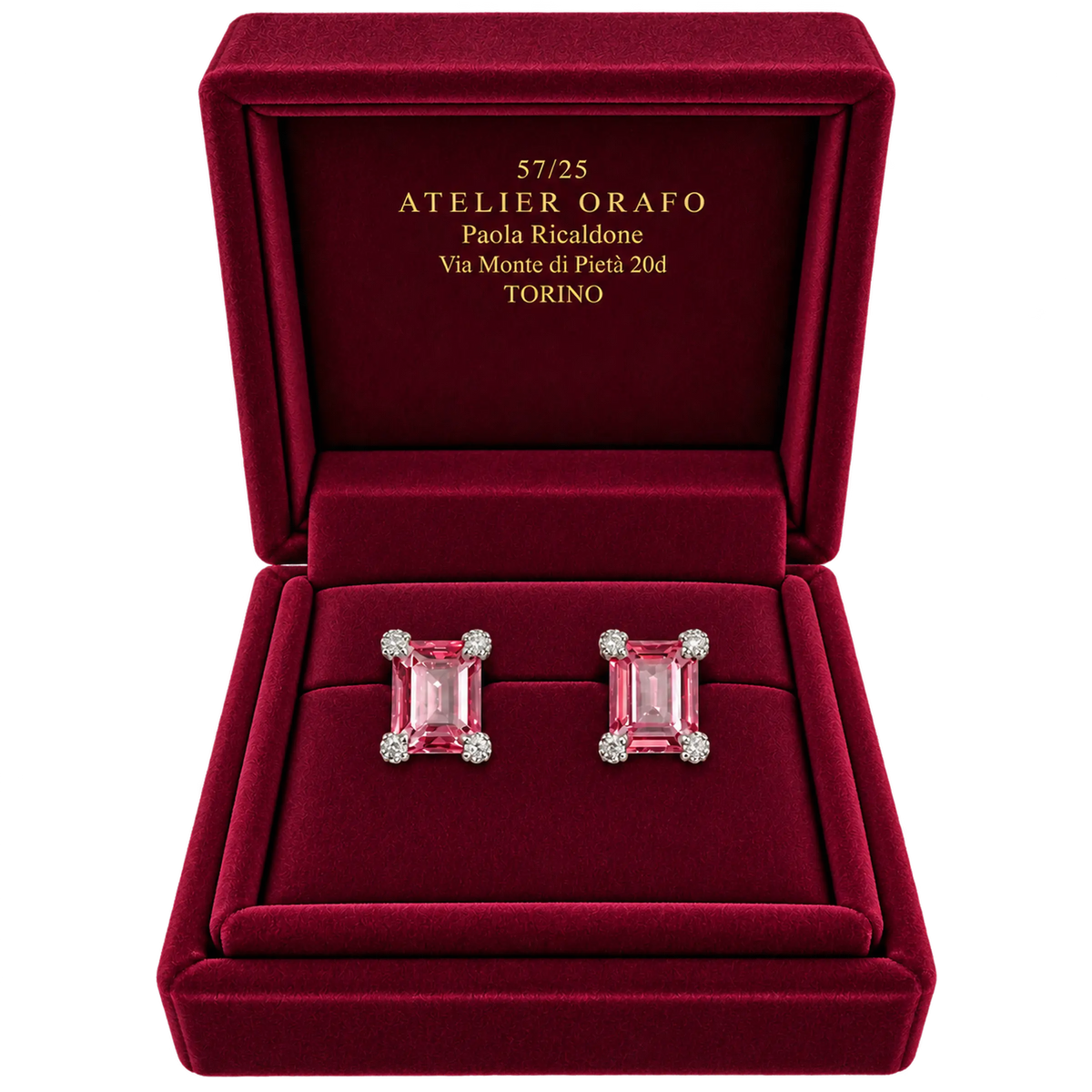 Orecchini Argento 925 Zirconi con Rosa di Francia | Atelier Orafo | scatola