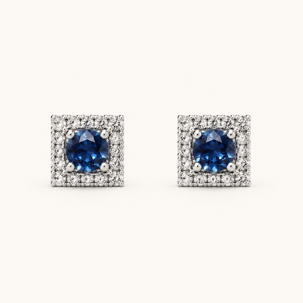 Orecchini Oro Bianco 18kt Diamanti Naturali eT opazio Azzurro | Atelier Orafo | nudo