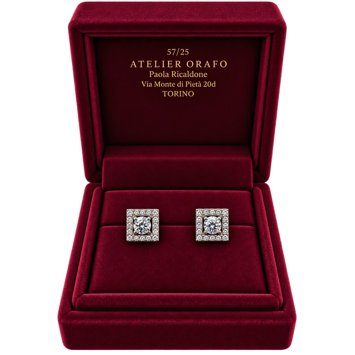 Orecchini Oro Bianco 18kt con Diamanti Naturali | Atelier Orafo | scatola