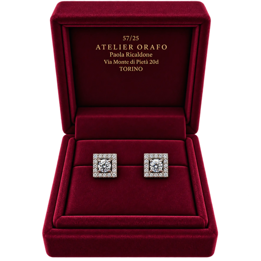 Orecchini Oro Bianco 18kt con Diamanti Naturali | Atelier Orafo | scatola
