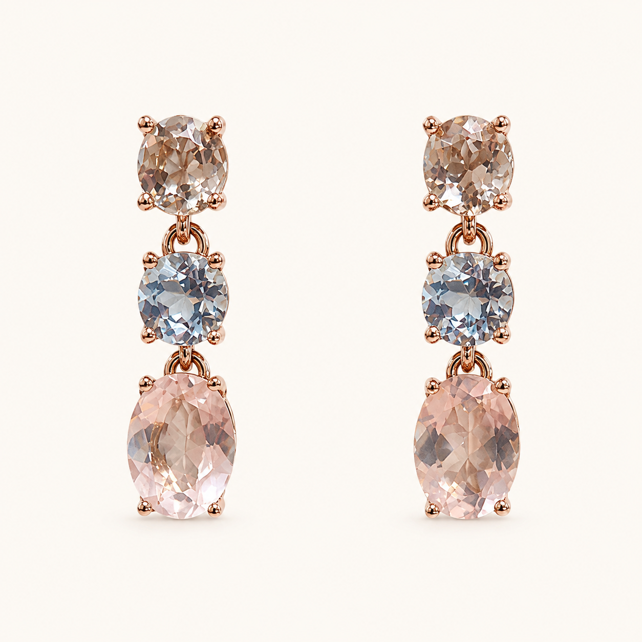 Orecchini Oro Rosa 18kt e Topazi Rosa e Azzurri | Atelier Orafo | nudo