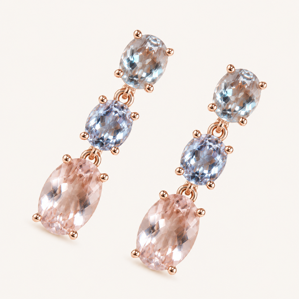 Orecchini Oro Rosa 18kt e Topazi Rosa e Azzurri | Atelier Orafo | nudo2