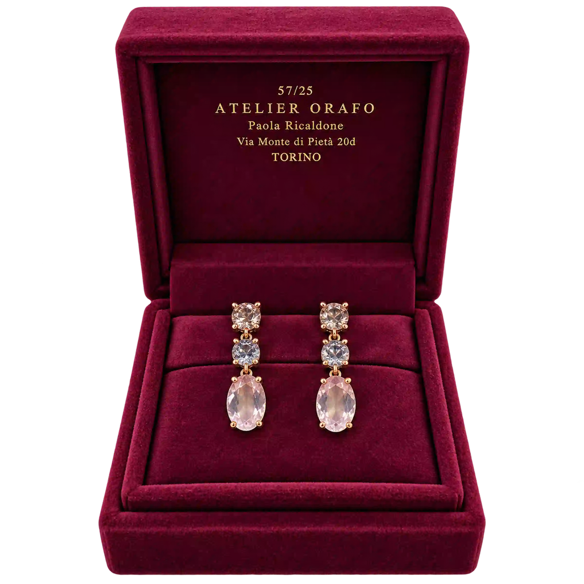 Orecchini Oro Rosa 18kt e Topazi Rosa e Azzurri con Scatola | Atelier Orafo | scatola2 | 2400