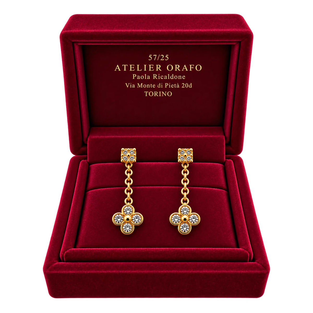 Orecchini Pendenti Oro 9kt Diamanti Naturali | Atelier Orafo | scatola