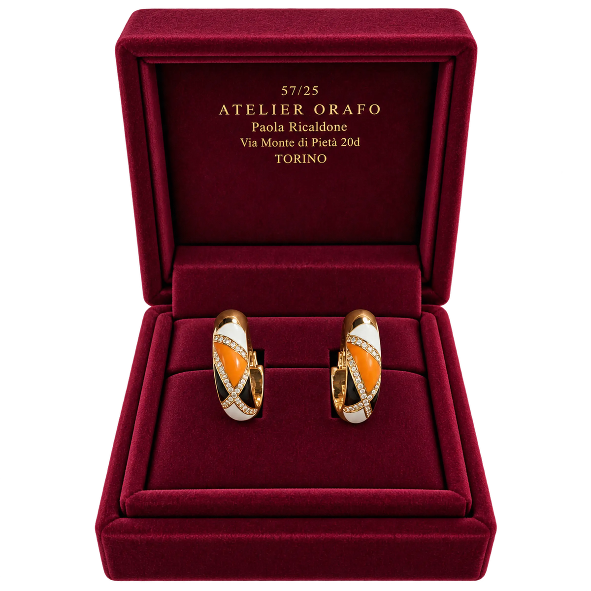 Orecchini in Oro Giallo 18kt con Diamanti Naturali e HyCeram con Scatola| Atelier Orafo | scatola