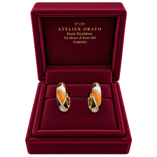 Orecchini in Oro Giallo 18kt con Diamanti Naturali e HyCeram con Scatola| Atelier Orafo | scatola